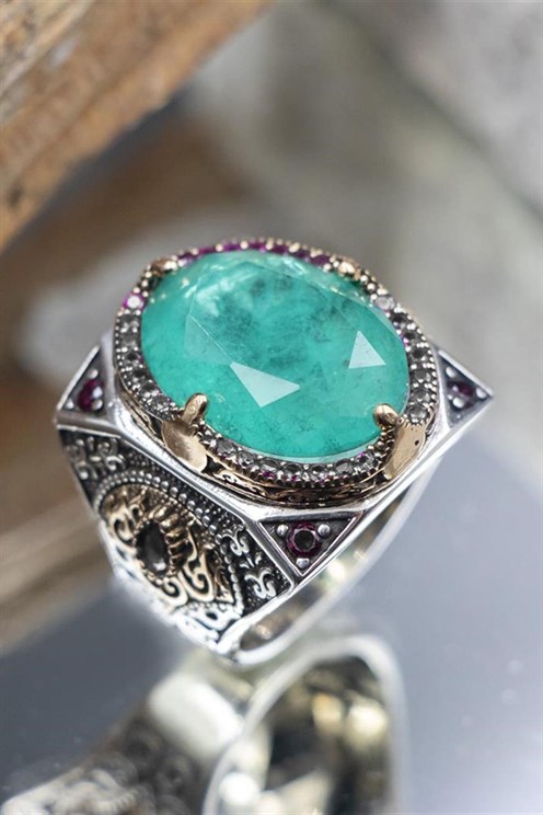 Yeşil%20Paraiba%20Taşlı%20Yanları%20Zirkon%20Taş%20Süslü%20925%20Ayar%20Gümüş%20Erkek%20Yüzük