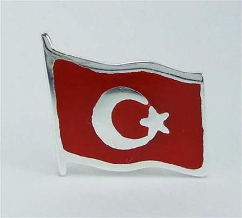 Türk Bayrağı Mineli Gümüş Rozet
