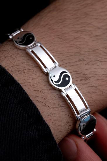 Erkek Gümüş Bileklik - 925 Ayar Yin Yang Model Gümüş Bileklik